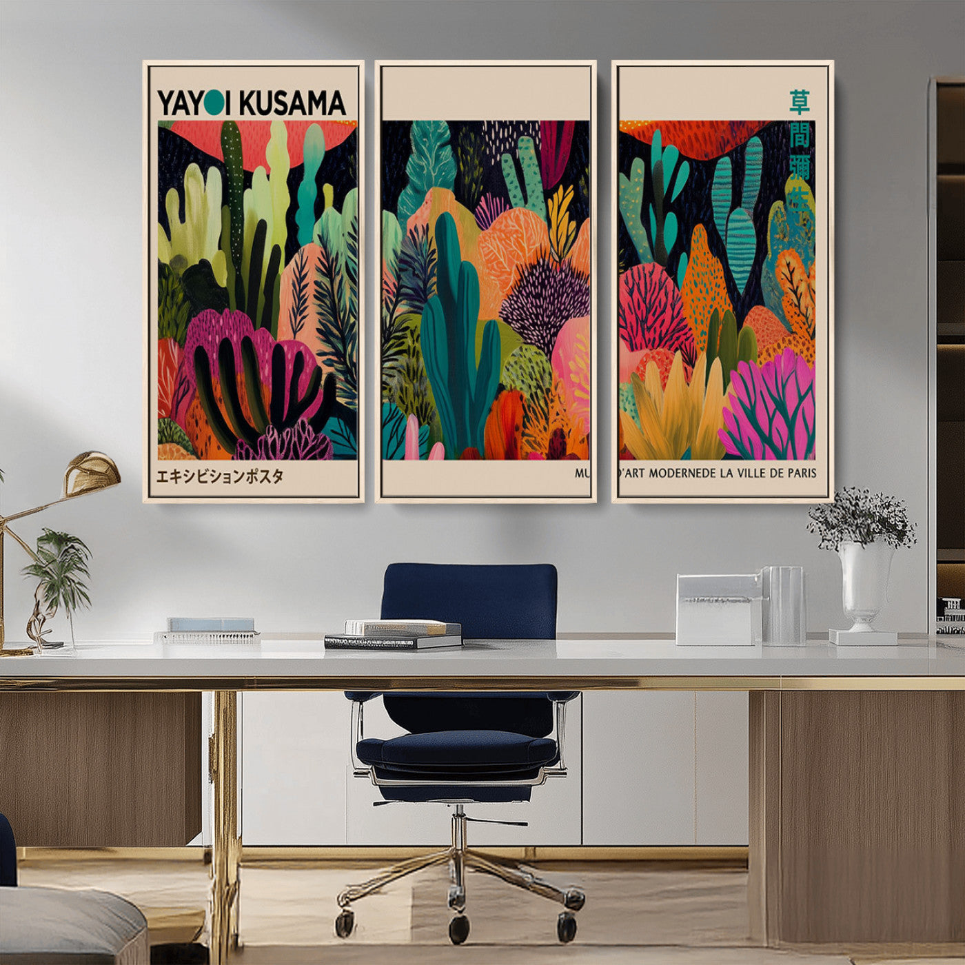 45711-MGV-CV-36X24-Yayoi Kusama Wall Art Canvas Print, Framed Abstract Yayoi Kusama Art Picture Print, Japanese Wabi Sabi Perfect Modern Abstract