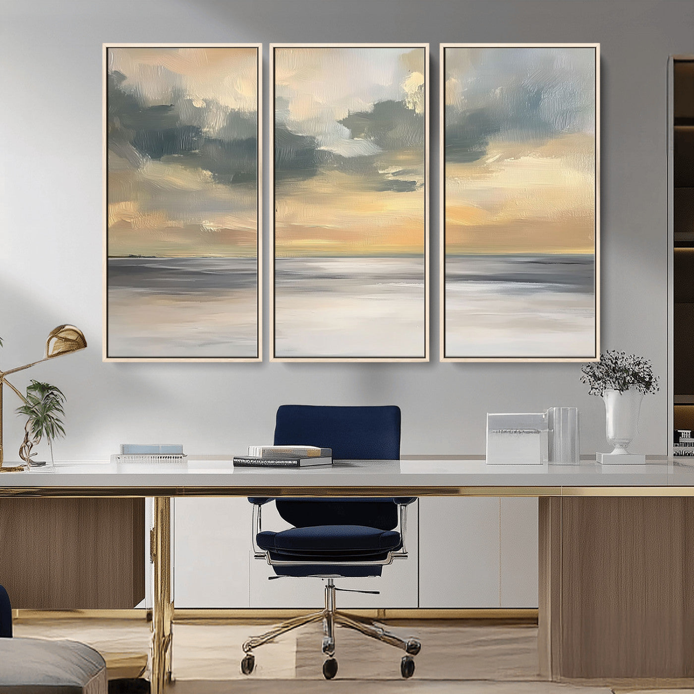 45544-MGV-CV-36X24-Ocean Sunset Wall Art – Serene Seascape Canvas Print with Golden Sky and Calm Water, Coastal Beach Artwork for Living Room,
