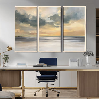 45544-MGV-CV-36X24-Ocean Sunset Wall Art – Serene Seascape Canvas Print with Golden Sky and Calm Water, Coastal Beach Artwork for Living Room,