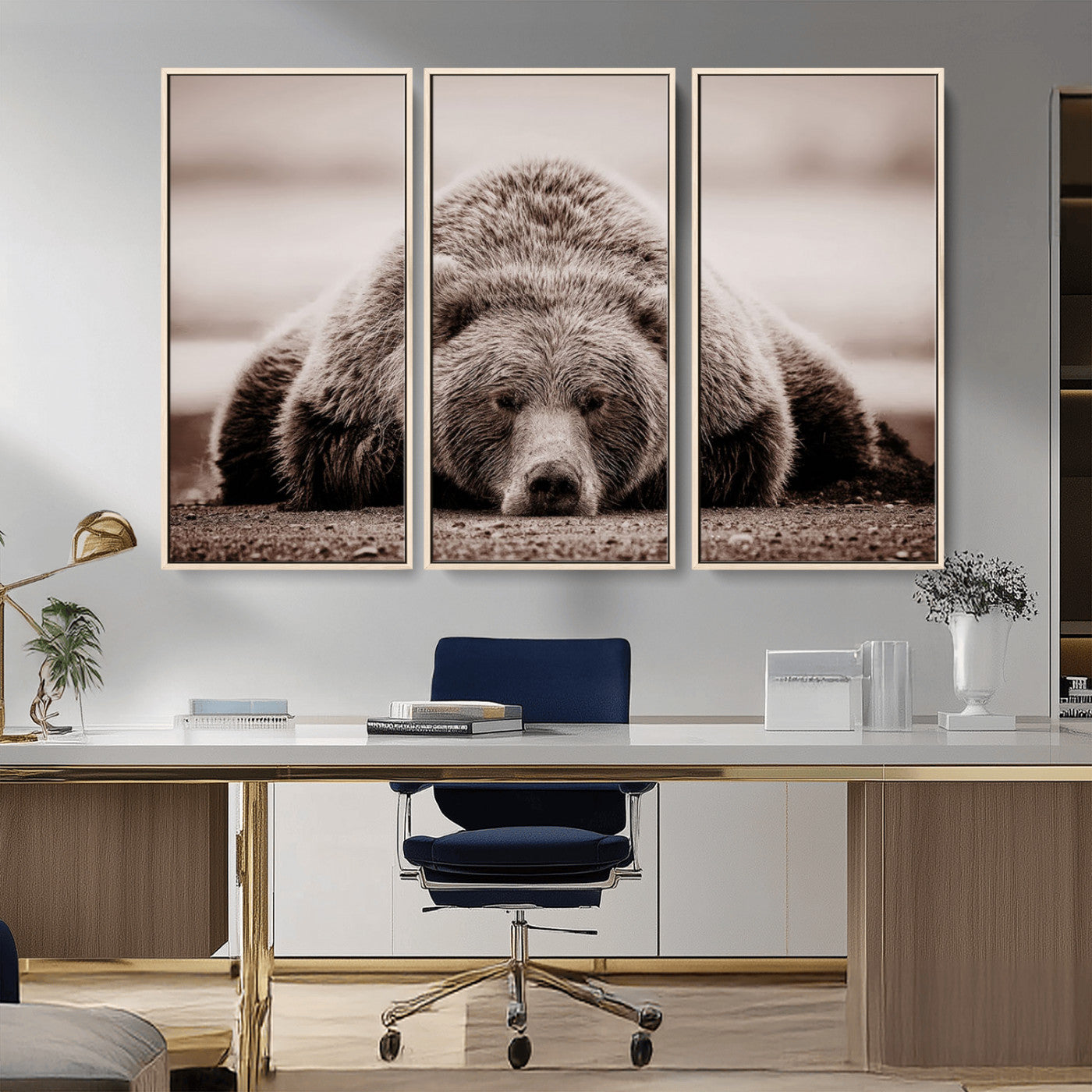 20611-MGV-CV-36X24-Grizzly Bear Wall Art – Majestic Wildlife Sepia Canvas Print, Rustic Nature Animal Artwork for Cabin, Lodge, Living Room, Bedroom,