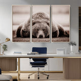 20611-MGV-CV-36X24-Grizzly Bear Wall Art – Majestic Wildlife Sepia Canvas Print, Rustic Nature Animal Artwork for Cabin, Lodge, Living Room, Bedroom,
