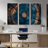 65231-MGV-CV-36X24-Blue and Gold Tree Ring Wall Art – Rustic Abstract Wood Slice Canvas Print, Modern Nature Inspired Artwork for Living Room,
