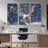 28282-MGV-CV-36X24-Blue Abstract Wall Art – Modern Ink Swirl Canvas Print, Contemporary Navy and Gold Painting for Living Room, Bedroom, Office or