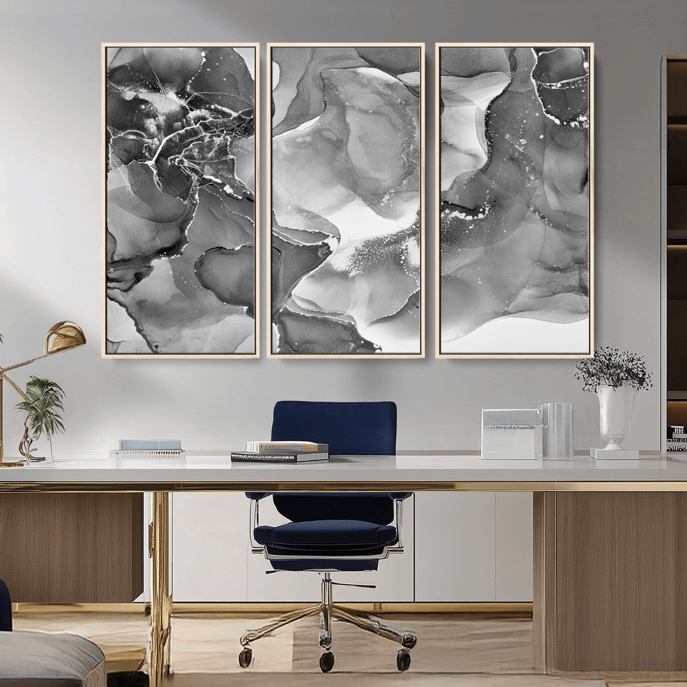 15911-MGV-CV-36X24-Black and White Abstract Wall Art – Modern Ink Swirl Canvas Print, Minimalist Contemporary Painting for Living Room, Bedroom,