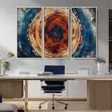 90395-MGV-CV-36X24-Tree Ring Wall Art – Abstract Wood Grain Canvas Print with Fiery Red and Blue Tones, Bold Rustic Nature Inspired Artwork Decor for
