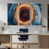 30457-MGV-CV-36X24-Tree Ring Wall Art – Abstract Wood Grain Canvas Print with Brown and Blue Swirl, Rustic Nature Inspired Artwork for Living Room,