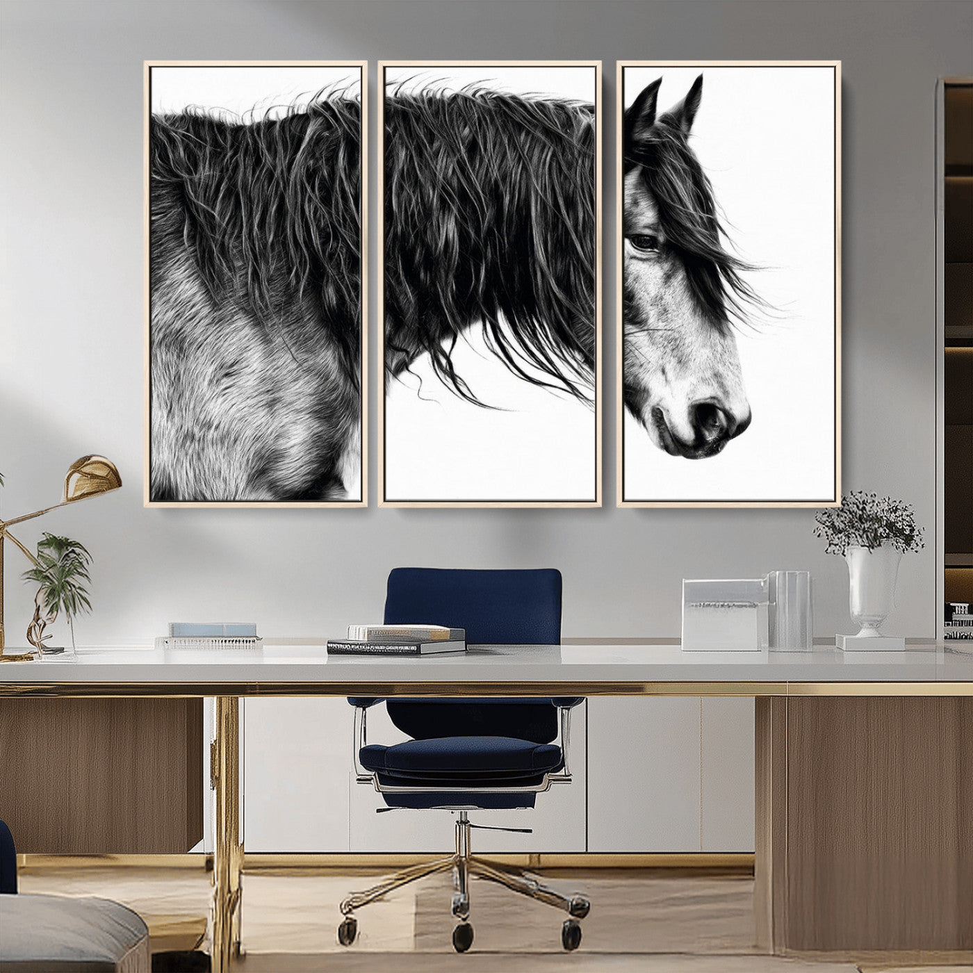 57694-MGV-CV-36X24-Horse Portrait Wall Art – Black and White Canvas Print with Detailed Stallion Profile, Rustic Farmhouse Equestrian Artwork for