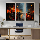 46538-MGV-CV-36X24-Urban Jazz Night Wall Art – Dramatic Music Canvas Print with Double Bass and Street Musicians, Modern City Scene Artwork for