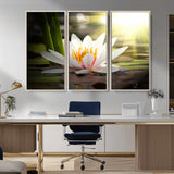 60352-MGV-CV-36X24-White Water Lily Wall Art – Lotus Flower Canvas Print with Sunlight Reflection, Peaceful Botanical Artwork for Living Room,