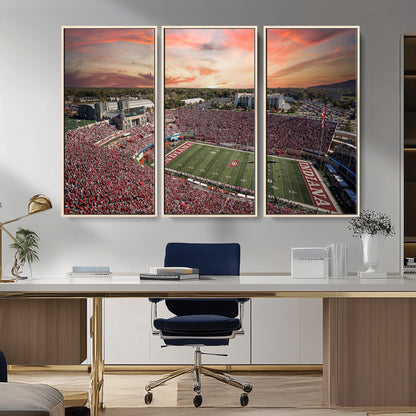 51135-MGV-CV-36X24-Indiana Hoosiers Stadium Wall Art – Panoramic Football Canvas Print with Game Day Crowd and Sunset Sky, Sports Artwork for Man