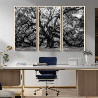 132944706-MGV-CV-36X24-Ancient Tree Wall Art – Black and White Photography Canvas Print Featuring Majestic Twisting Branches, Rustic Nature Artwork for