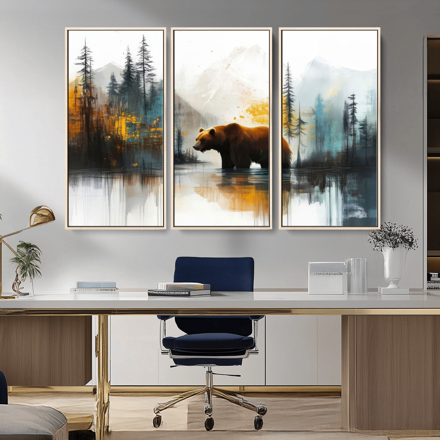 50308-MGV-CV-36X24-Bear Wilderness Wall Art – Mountain Forest Canvas Print, Rustic Cabin Decor with Wildlife Landscape, Nature Artwork for Lodge,