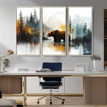 50308-MGV-CV-36X24-Bear Wilderness Wall Art – Mountain Forest Canvas Print, Rustic Cabin Decor with Wildlife Landscape, Nature Artwork for Lodge,