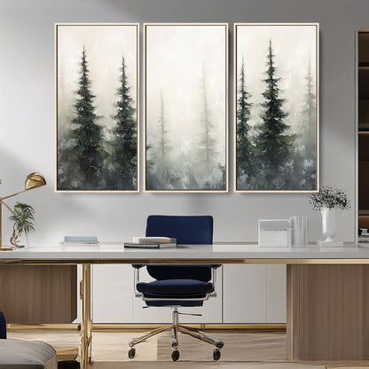 33241-MGV-CV-36X24-Misty Forest Wall Art Canvas Print, Framed Foggy Pines Art Picture Print, Forest Haze Perfect Rustic Minimalist Decor Artwork