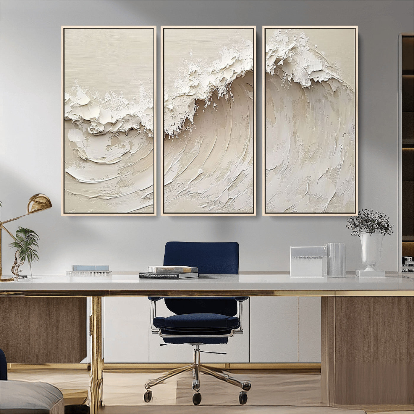 45175-MGV-CV-36X24-Textured Wave Wall Art Canvas Print, Framed Minimal Seascape Art Picture Print, Elegant Wave Perfect Modern Coastal Decor Artwork