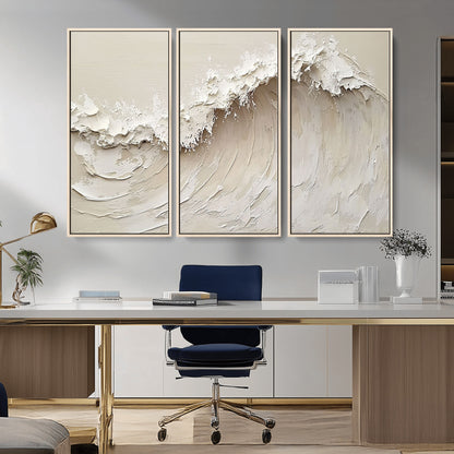 45175-MGV-CV-36X24-Textured Wave Wall Art Canvas Print, Framed Minimal Seascape Art Picture Print, Elegant Wave Perfect Modern Coastal Decor Artwork