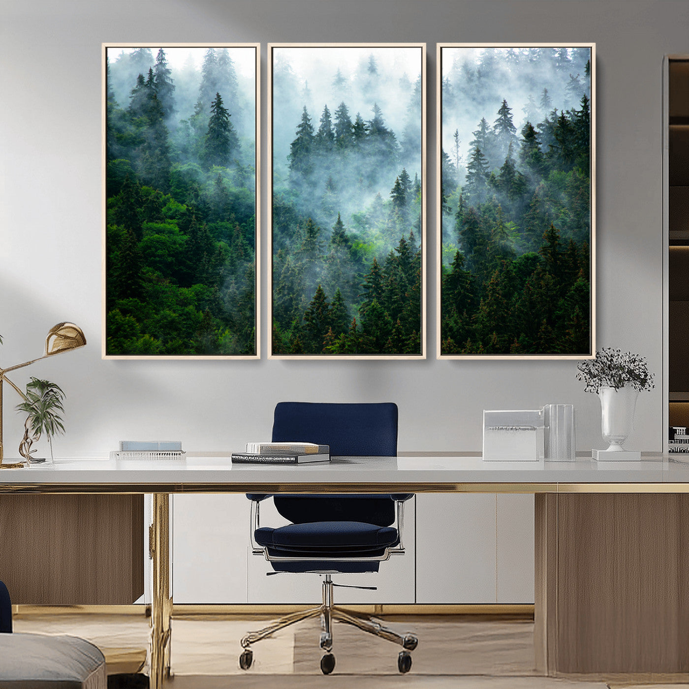 17393683-MGV-CV-36X24-Misty Forest Art Wall Art Canvas Print, Framed Foggy Mountain Art Art Picture Print, Scenic Wall Print Perfect Decor Artwork