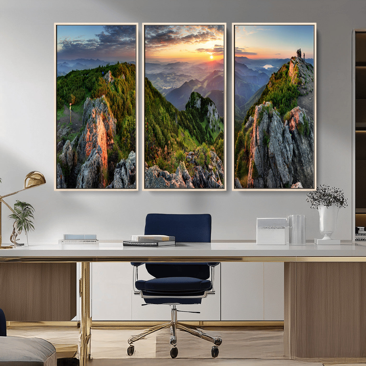51582565-MGV-CV-36X24-Mountain Sunrise Panorama Wall Art – Scenic Landscape Canvas Print, Hiking Adventure Nature Photography, Large Mountain Range Wall