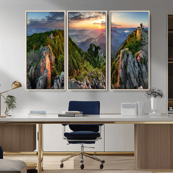 51582565-MGV-CV-36X24-Mountain Sunrise Panorama Wall Art – Scenic Landscape Canvas Print, Hiking Adventure Nature Photography, Large Mountain Range Wall