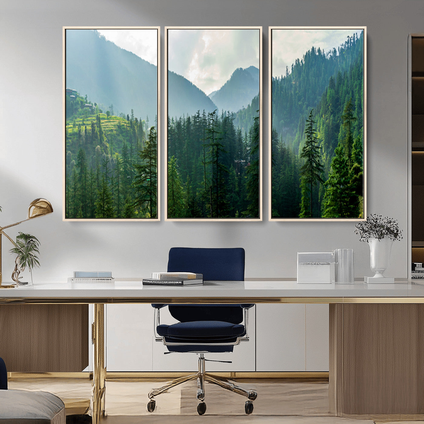 83417191-MGV-CV-36X24-Misty Mountain Forest Wall Art – Pine Tree Landscape Canvas Print, Nature Photography Panorama, Tranquil Green Forest Décor for