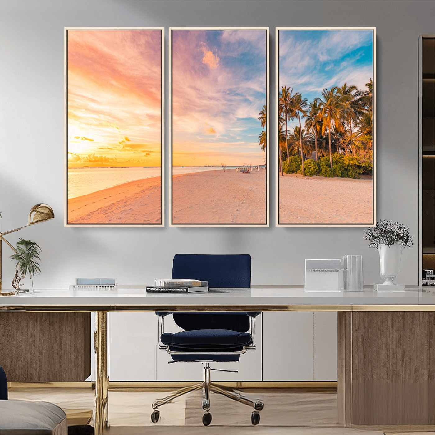 41542880-MGV-CV-36X24-Tropical Beach Wall Art Canvas Print, Framed Palm Trees Art Picture Print, Sunset Shore Perfect Tropical Coastal Decor Artwork