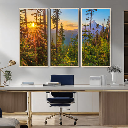 83544043-MGV-CV-36X24-Forest Sunset Wall Art Canvas Print, Framed Sunset Trees Art Picture Print, Green Pines Perfect Rustic Nature Decor Artwork