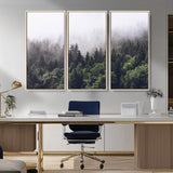 62890402-MGV-CV-36X24-Misty Forest Wall Art Canvas Print, Framed Foggy Pines Art Picture Print, Pine Valley Perfect Moody Woodland Decor Artwork