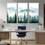 16716676-MGV-CV-36X24-Pine Forest Wall Art Canvas Print, Framed Misty Mountains Art Picture Print, Foggy Trees Perfect Moody Forest Decor Artwork