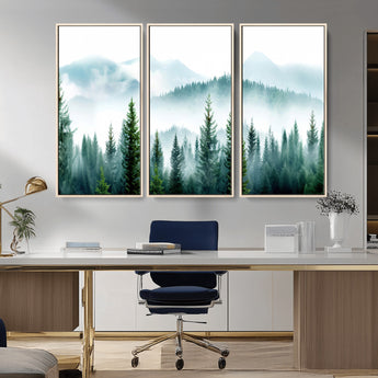 16716676-MGV-CV-36X24-Pine Forest Wall Art Canvas Print, Framed Misty Mountains Art Picture Print, Foggy Trees Perfect Moody Forest Decor Artwork