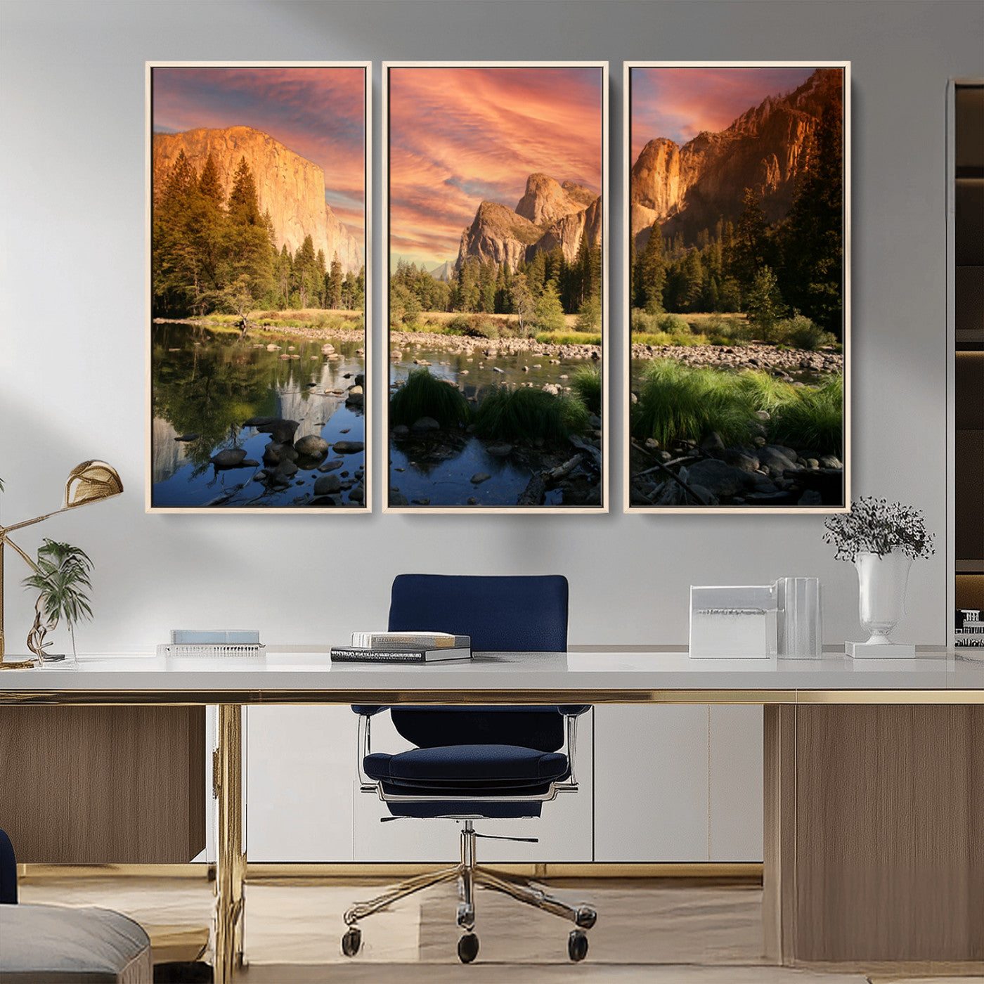 31199457-MGV-CV-36X24-Yosemite Valley Wall Art Canvas Print, Framed El Capitan Art Picture Print, Sunset Sky Perfect Vibrant Western Decor Artwork