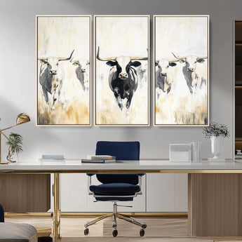 40397799-MGV-CV-36X24-Texas Longhorn Wall Art Canvas Print, Framed Rustic Herd Art Picture Print, Western Bull Perfect Neutral Western Decor Artwork