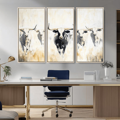 40397799-MGV-CV-36X24-Texas Longhorn Wall Art Canvas Print, Framed Rustic Herd Art Picture Print, Western Bull Perfect Neutral Western Decor Artwork