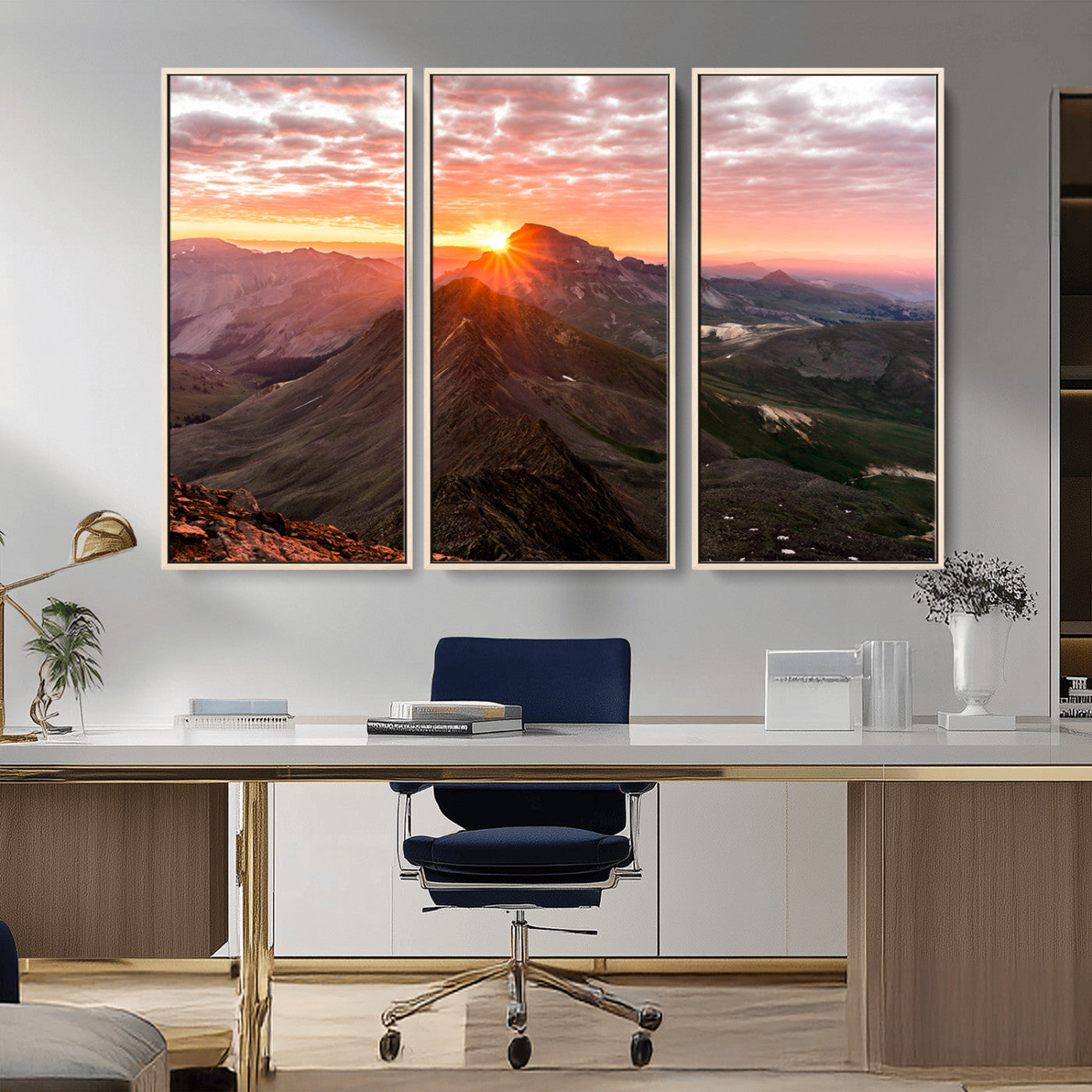 50957419-MGV-CV-36X24-Mountain Sunrise Wall Art Canvas Print, Framed Alpine Ridge Art Picture Print, Mountain Range Perfect Vibrant Rustic Decor Artwork