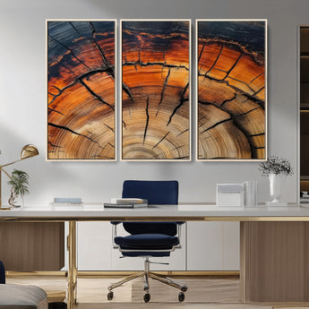 65909987-MGV-CV-36X24-Rustic Tree Ring Wall Art – Nature Inspired Wooden Texture Canvas Print, Modern Abstract Artwork for Living Room, Bedroom, Office