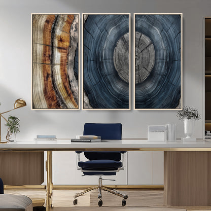 91368647-MGV-CV-36X24-Tree Ring Wall Art – Natural Rustic Wood Texture Canvas Print, Farmhouse Log Cabin Decor, Framed Abstract Tree Stump for Living