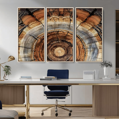 15184146-MGV-FC-48X32-3P_Natural-Tree Rings Wall Art Canvas Print, Framed Wood Texture Art Picture Print, Rustic Pattern Perfect Rustic Organic Decor Artwork