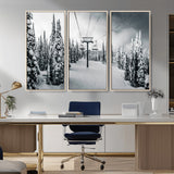 31156828-MGV-CV-36X24-Snowy Pines Wall Art Canvas Print, Framed Ski Lift Art Picture Print, Winter Forest Perfect Moody Lodge Decor Artwork