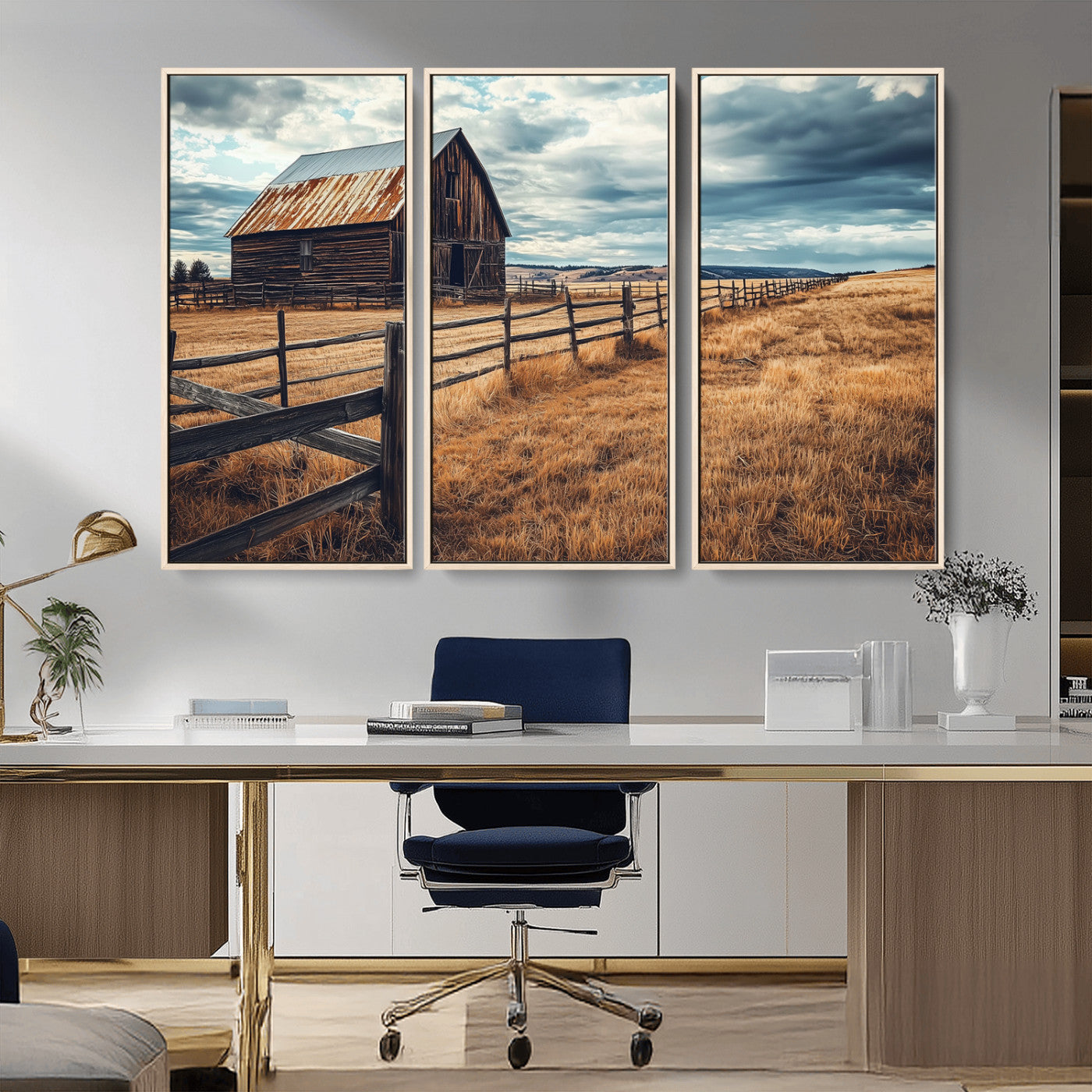 69356982-MGV-CV-36X24-Old Barn Wall Art Canvas Print, Framed Rustic Fence Art Picture Print, Wooden Farmhouse Perfect Rustic Farmhouse Decor Artwork