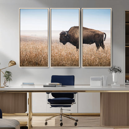 91267849-MGV-CV-36X24-Wild Bison Wall Art Canvas Print, Framed Bison in Prairie Art Picture Print, Rustic Western Perfect Rustic Western Decor Artwork