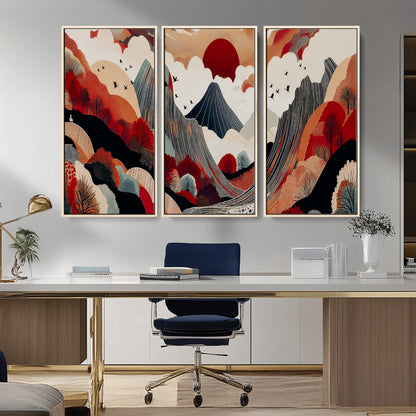 59495752-MGV-CV-36X24-Abstract Mountain Wall Art Canvas Print, Framed Vibrant Landscape Art Picture Print, Nature Drawing Perfect Contemporary