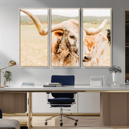 21060648-MGV-CV-36X24-Texas Longhorn Wall Art Canvas Print, Framed Speckled Cow Art Picture Print, Rustic Bull Perfect Rustic Western Decor Artwork
