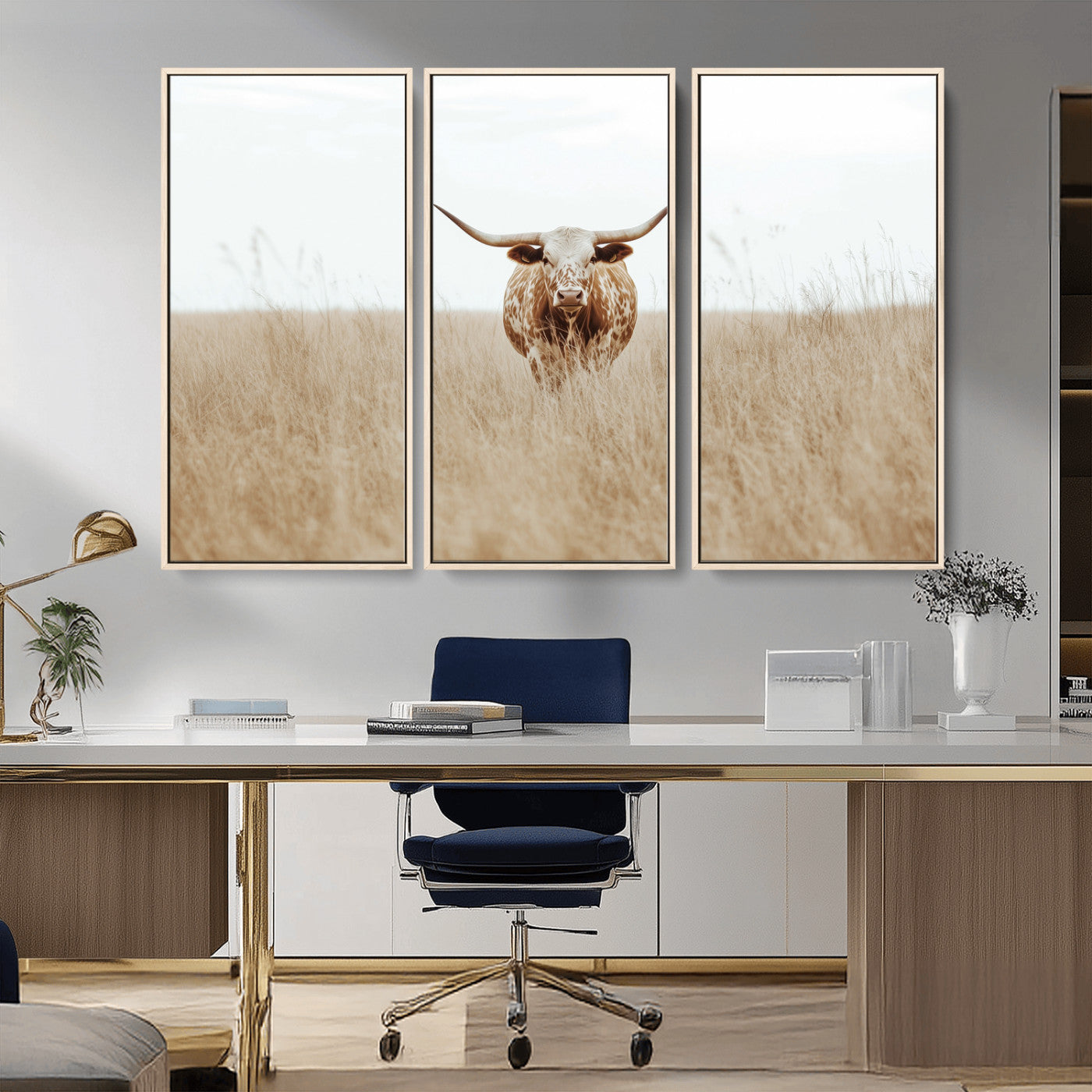 20927060-MGV-CV-36X24-Texas Longhorn Wall Art Canvas Print, Framed Lone Cattle Art Picture Print, Longhorn Bull Perfect Rustic Western Decor Artwork