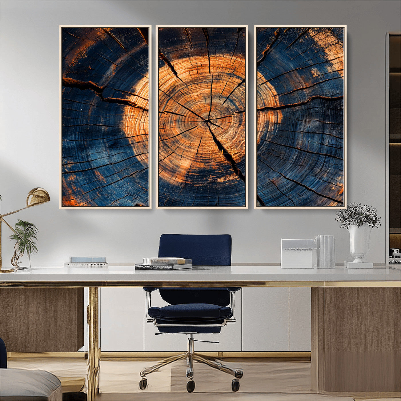 18975622-MGV-FC-48X32-3P_Natural-Burnt Wood Wall Art Canvas Print, Framed Aged Timber Art Picture Print, Rustic Tree Slice Perfect Rustic Decor Artwork for Home,