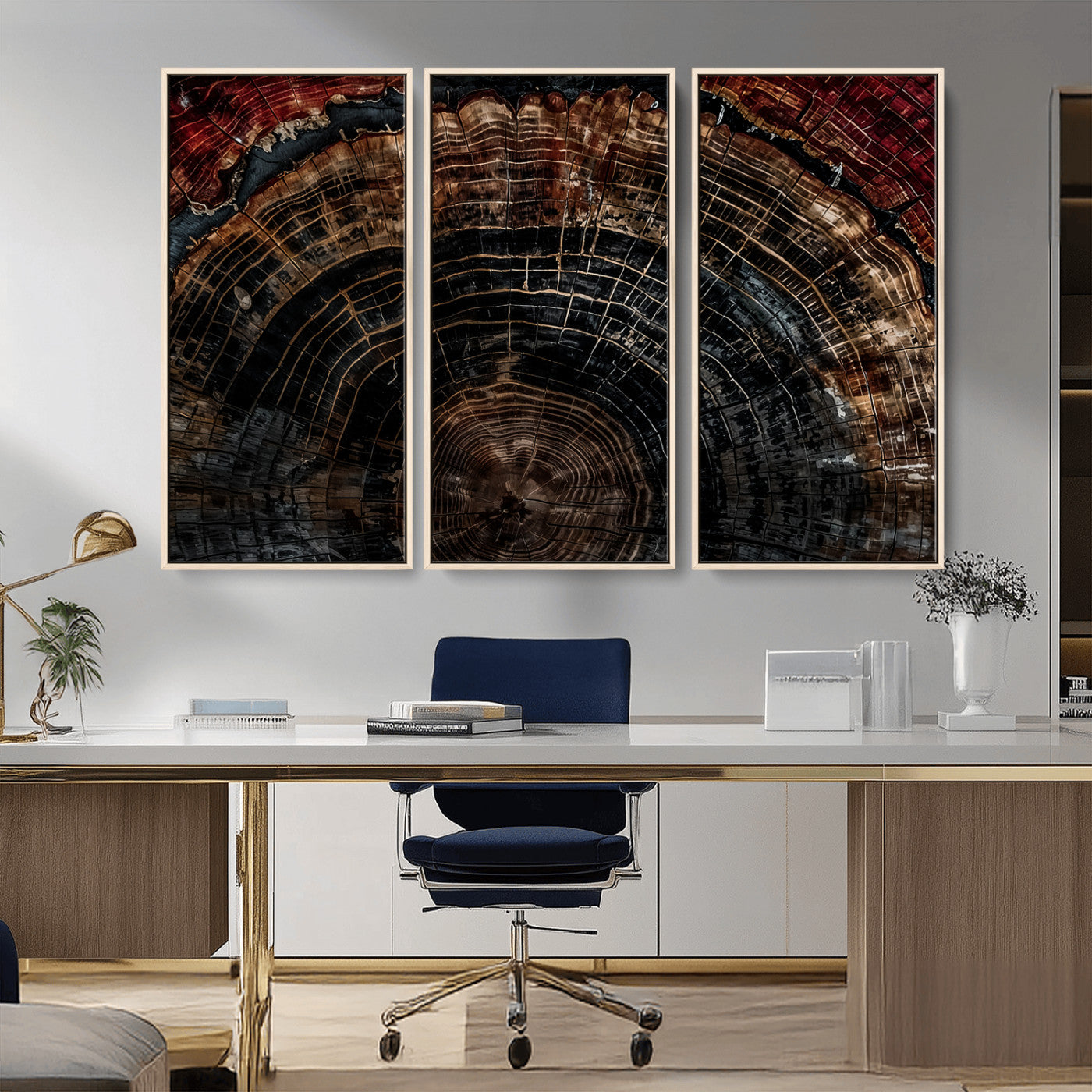 43686762-MGV-CV-36X24-Dark Wood Ring Wall Art Canvas Print, Framed Abstract Wood Tree Art Picture Print, Rustic Tree Slice Perfect Rustic Decor Artwork