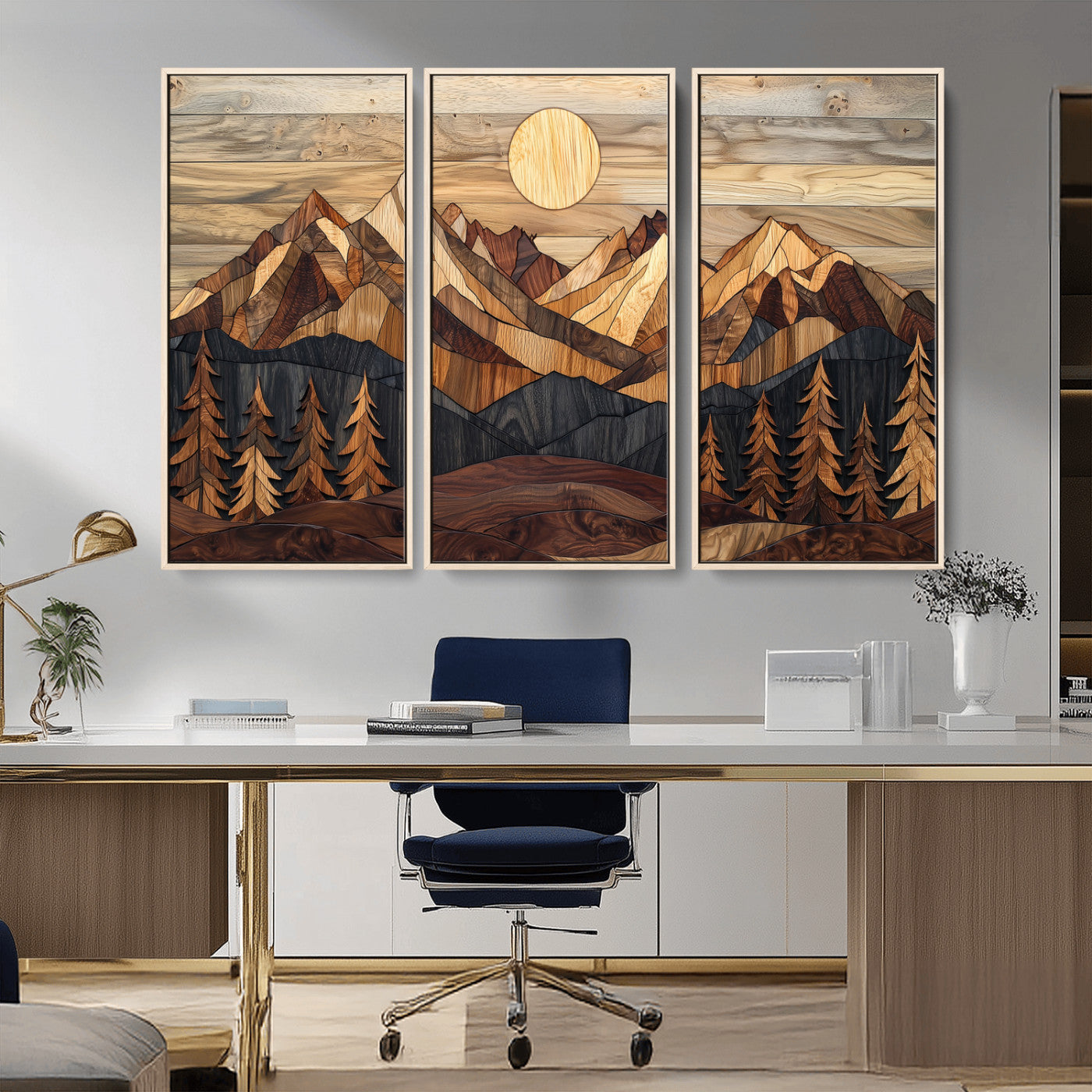 39116082-MGV-CV-36X24-Wood Mountain Landscape Wall Art Canvas Print, Framed Sunset Hills Art Picture Print, Abstract Nature Perfect Boho Decor Artwork
