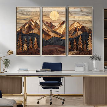 39116082-MGV-CV-36X24-Wood Mountain Landscape Wall Art Canvas Print, Framed Sunset Hills Art Picture Print, Abstract Nature Perfect Boho Decor Artwork