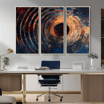 10017879-MGV-FC-48X32-3P_Natural-Wood Tree Ring Wall Art Canvas Print, Framed Natural Wood Art Picture Print, Rustic Tree Slice Perfect Rustic Decor Artwork