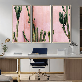 93119502-MGV-CV-36X24-Tall Cactus Wall Art Canvas Print, Framed Pink Wall Art Picture Print, Cactus Lines Perfect Modern Desert Decor Artwork