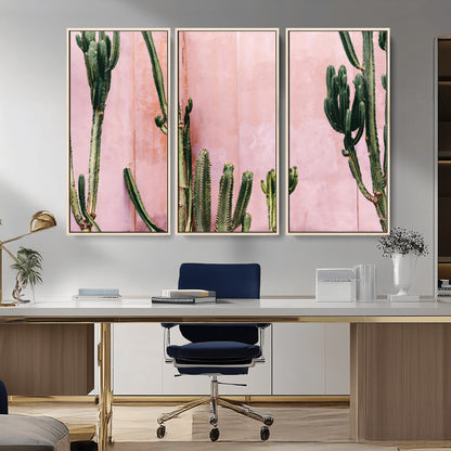 93119502-MGV-CV-36X24-Tall Cactus Wall Art Canvas Print, Framed Pink Wall Art Picture Print, Cactus Lines Perfect Modern Desert Decor Artwork