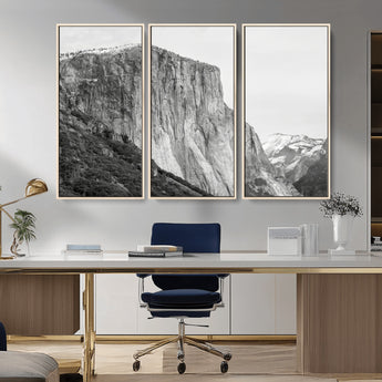 39393420-MGV-FC-48X32-3P_Natural-El Capitan Wall Art Canvas Print, Framed Yosemite Cliff Art Picture Print, Monochrome Mountain Perfect Monochrome Sierra Decor